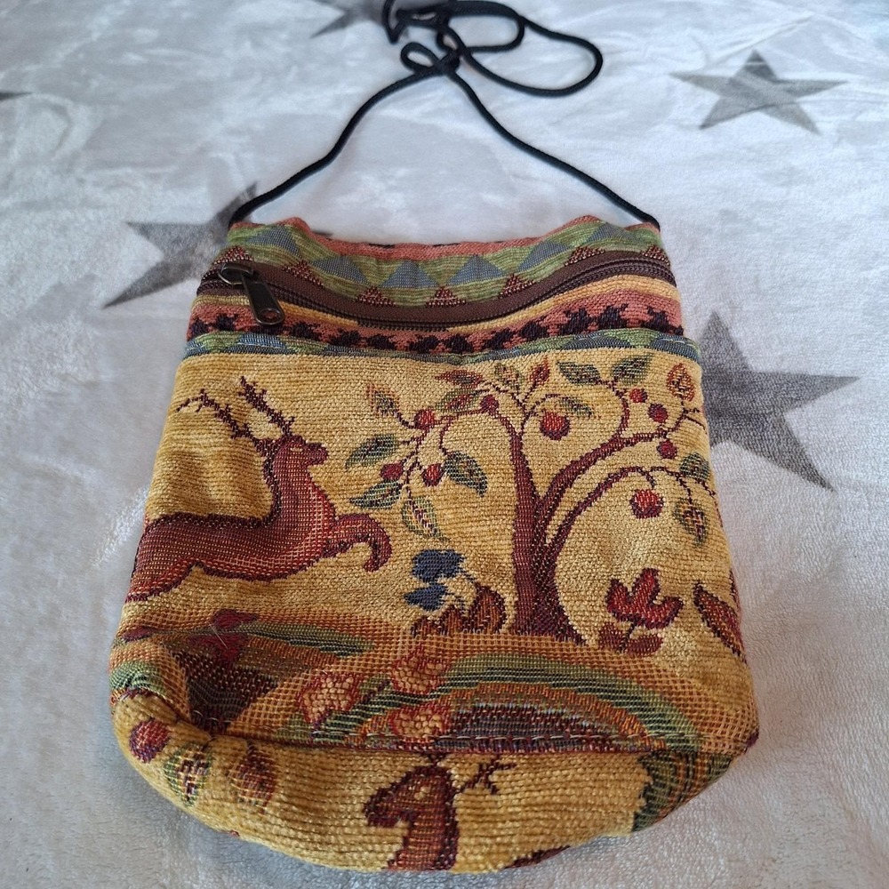 Vintage Portmanteau Maine Tapestry Crossbody Bag Woodland Boho Festival Hippie